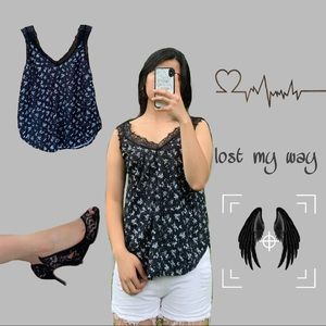 White Flower Lace Trim Off The Shoulder Tank Top